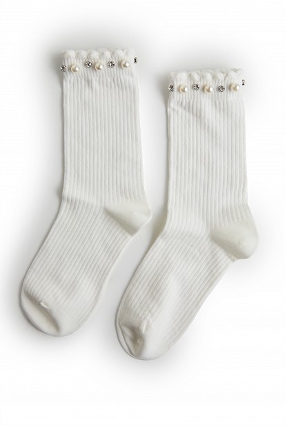 Pearl and rhinestone embellished socks