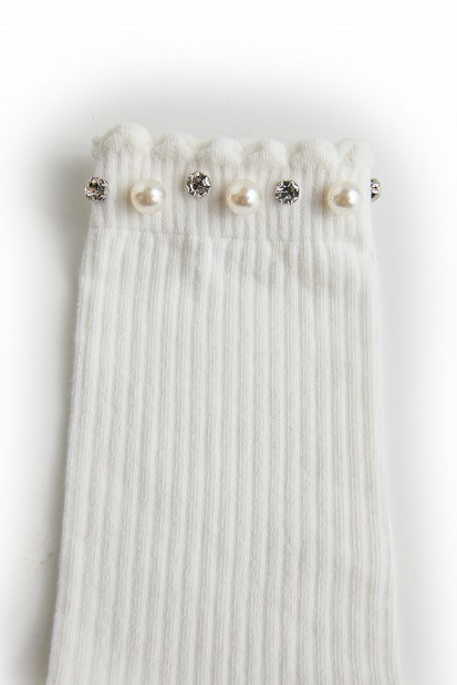 Pearl and rhinestone embellished socks