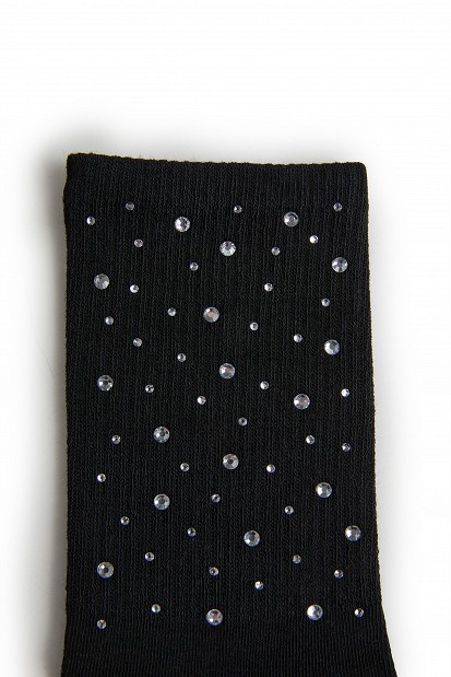 Ribbed socks with rhinestone embellishments