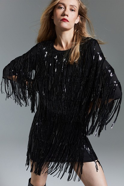 Blouse with sequins and fringe - Gold label