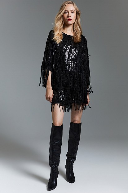 Blouse with sequins and fringe - Gold label