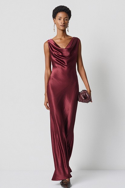 Rochie lungă drapată cu aspect satinat - Gold Label