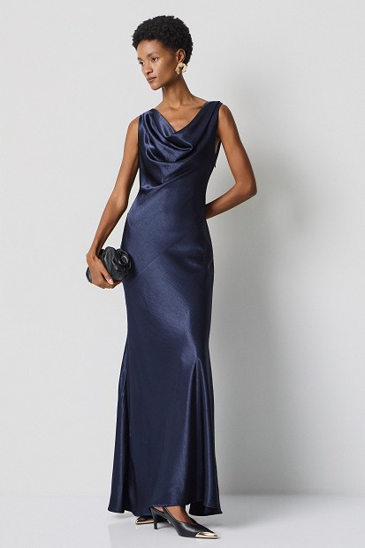 Rochie lungă drapată cu aspect satinat - Gold Label