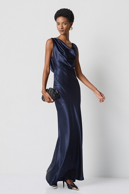 Rochie lungă drapată cu aspect satinat - Gold Label