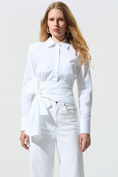 Shirt look blouse with bow