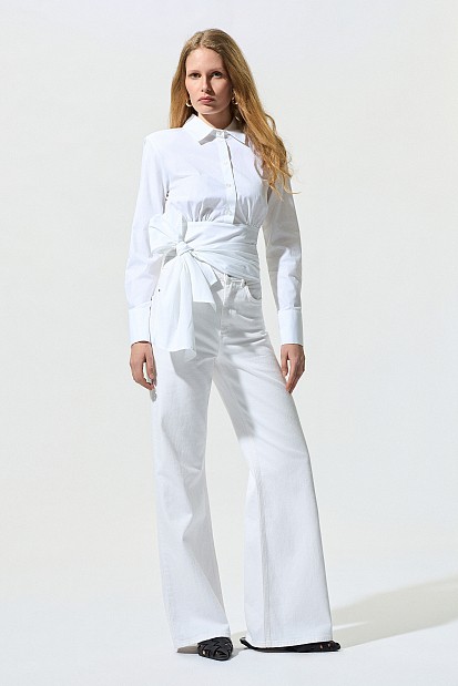 Shirt look blouse with bow
