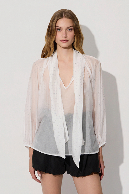 Tie-front blouse with rhinestones