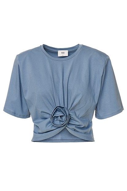 Gathered crop top with short sleeves