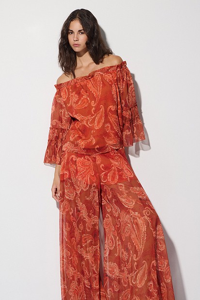 Off-shoulder paisley blouse