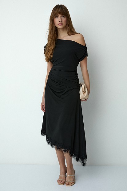 Vestido midi asimétrico fruncido