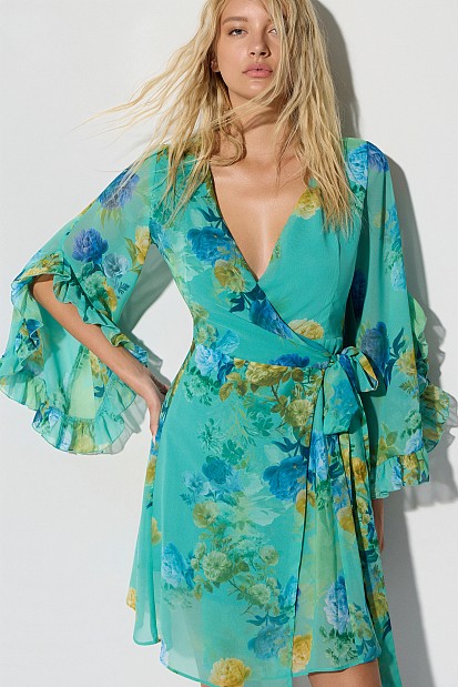 Mini floral wrap dress