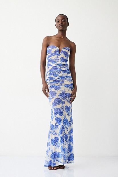 Maxi strapless floral dress