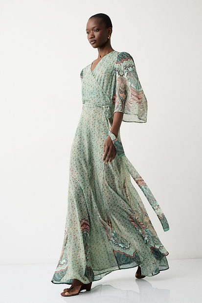 Maxi printed wrap dress