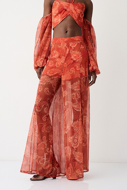 High-waisted printed trousers