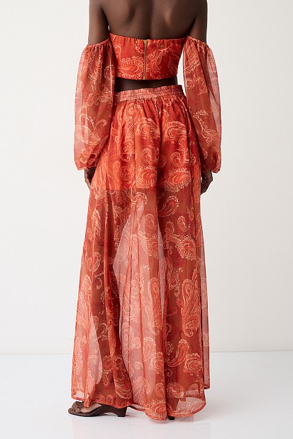 High-waisted printed trousers