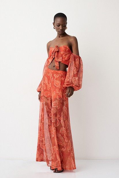 High-waisted printed trousers