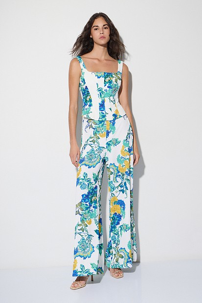 High-waisted floral wide-leg pants