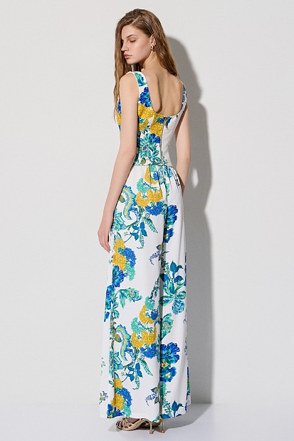 High-waisted floral wide-leg pants
