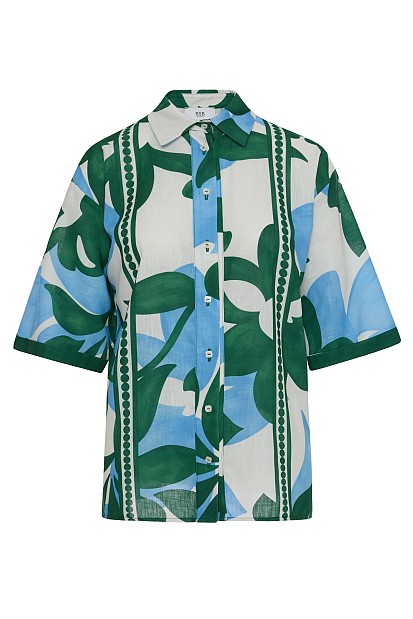 Printed short-sleeve shirt with a linen look