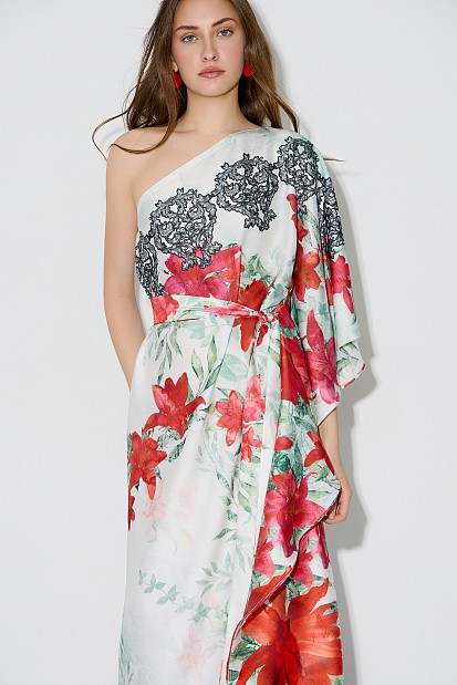 One-shoulder floral maxi dress