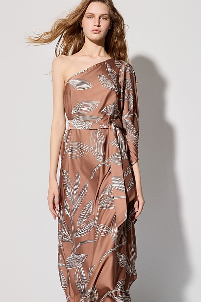 Maxi printed one-shoulder dress