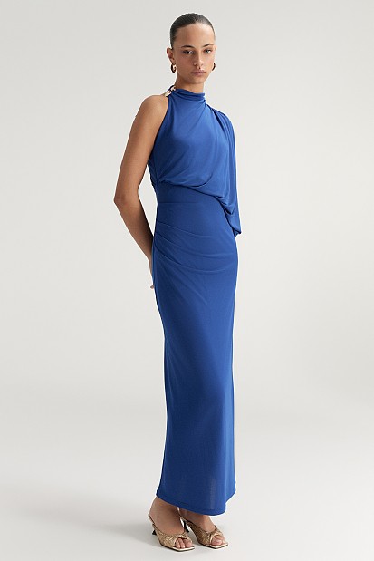 Maxi draped dress with one shoulder - Gold label