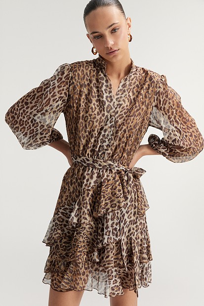 Mini leopard dress with ruffles - Gold label