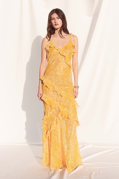 Maxi floral dress with ruffles - Gold label