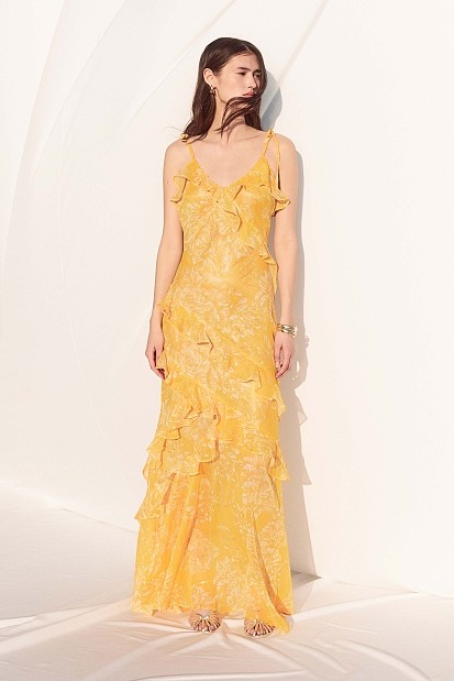 Maxi floral dress with ruffles - Gold label