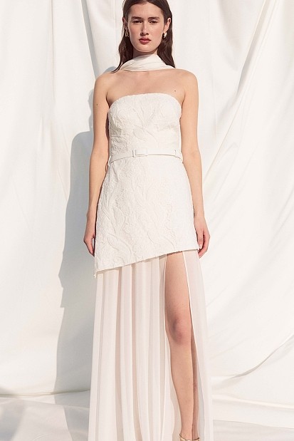 Maxi strapless dress with sheer - Gold label