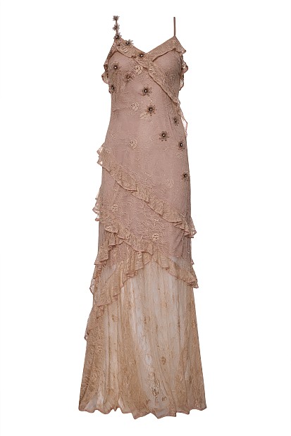 Maxi dress with lace and ruffles - Gold label