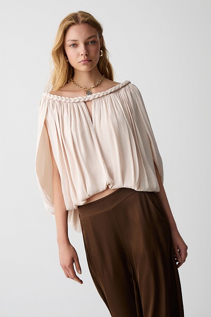 Off-shoulder top with a braided-style neckline