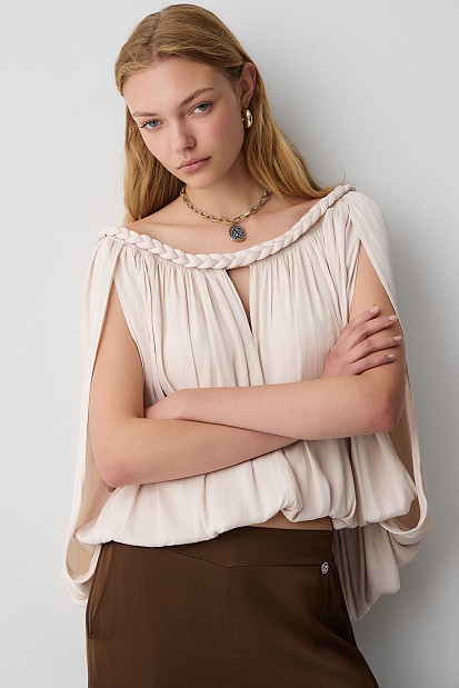 Off-shoulder top with a braided-style neckline