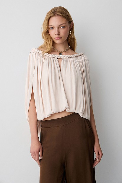 Off-shoulder top with a braided-style neckline