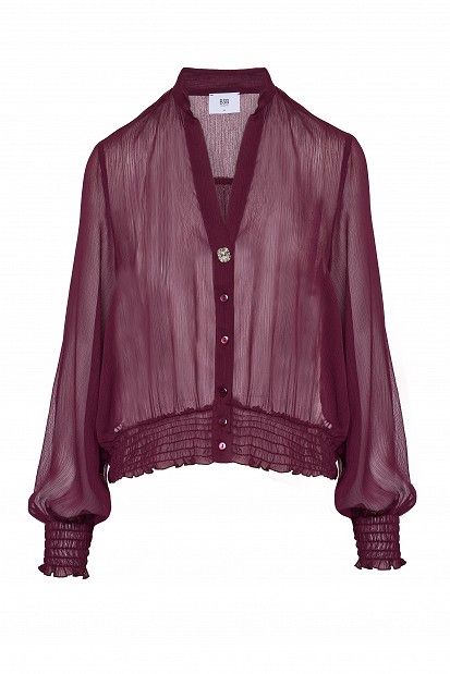 Semi-sheer top with smocked details
