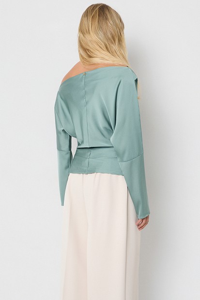 Off-shoulder satin-look blouse