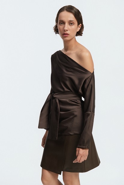 Off-shoulder satin-look blouse
