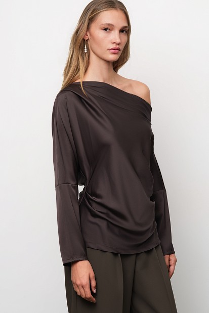 Off-shoulder satin-look blouse