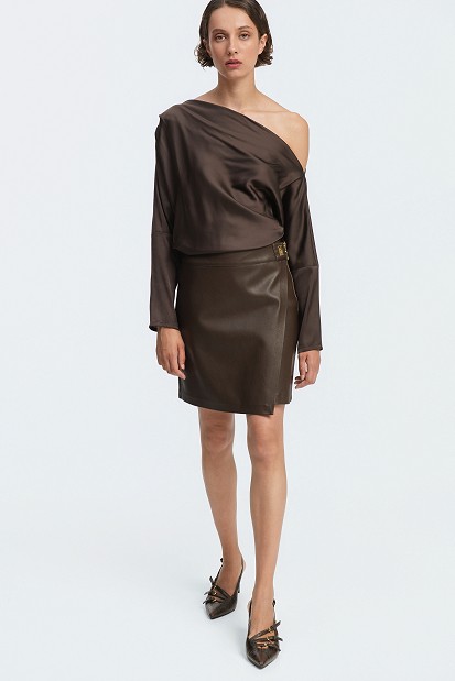Off-shoulder satin-look blouse