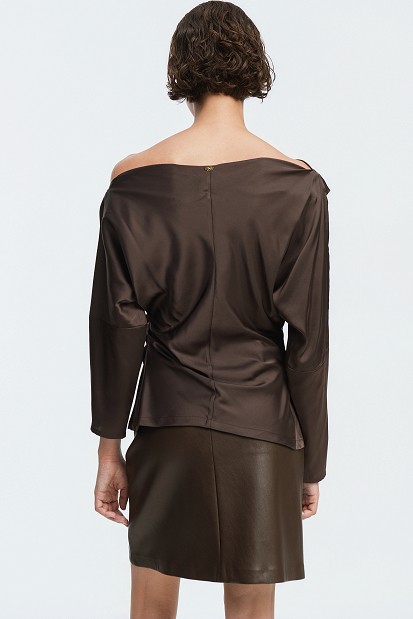 Off-shoulder satin-look blouse