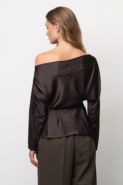 Off-shoulder satin-look blouse