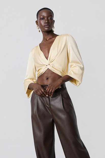 Satin-look top with a front knot