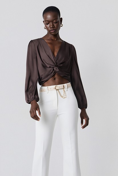 Satin-look top with a front knot