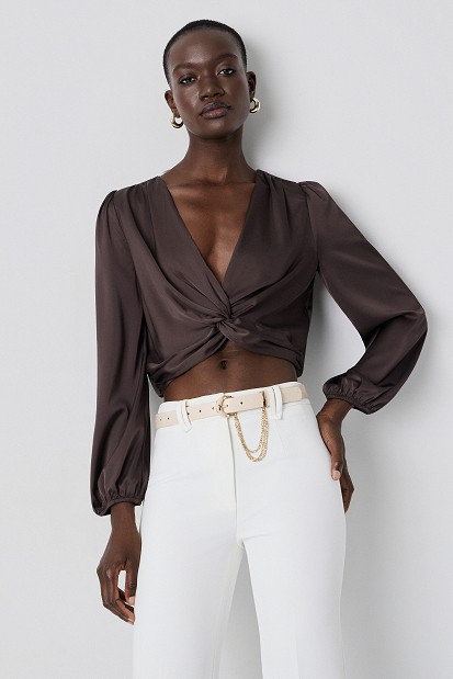 Satin-look top with a front knot