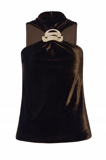 Sleeveless velvet top with jewel detail