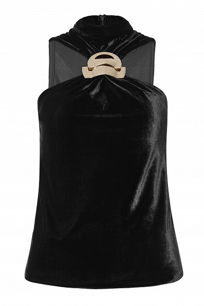 Sleeveless velvet top with jewel detail