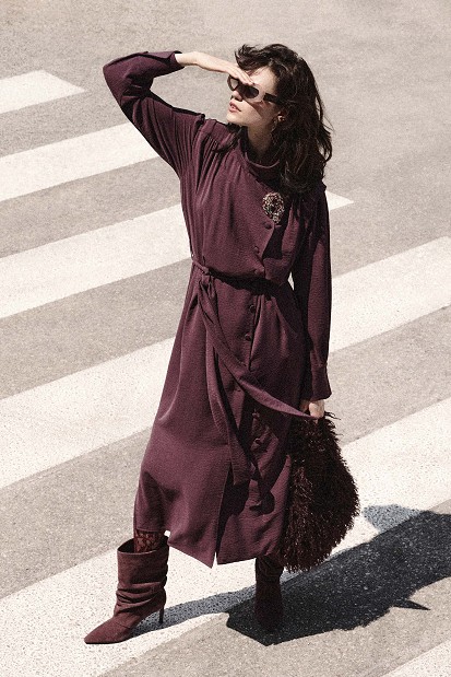 Asymmetric midi shirt dress