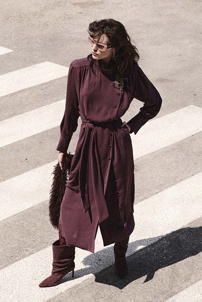 Asymmetric midi shirt dress
