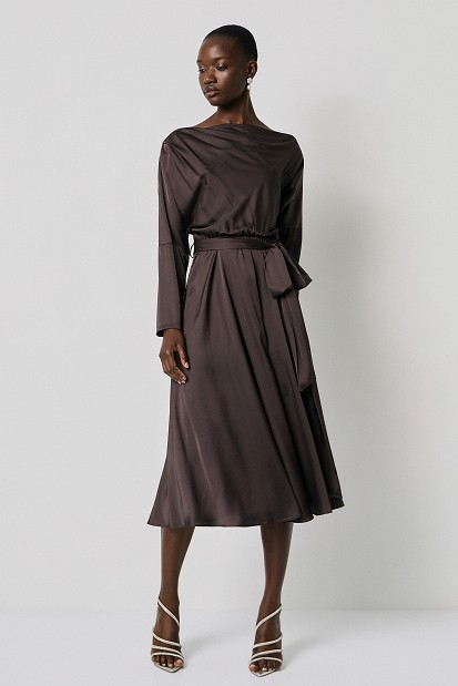 Midi satin off-shoulder dress