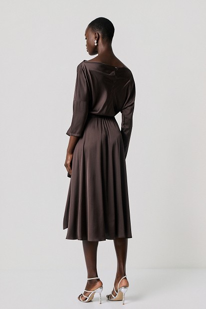 Midi satin off-shoulder dress